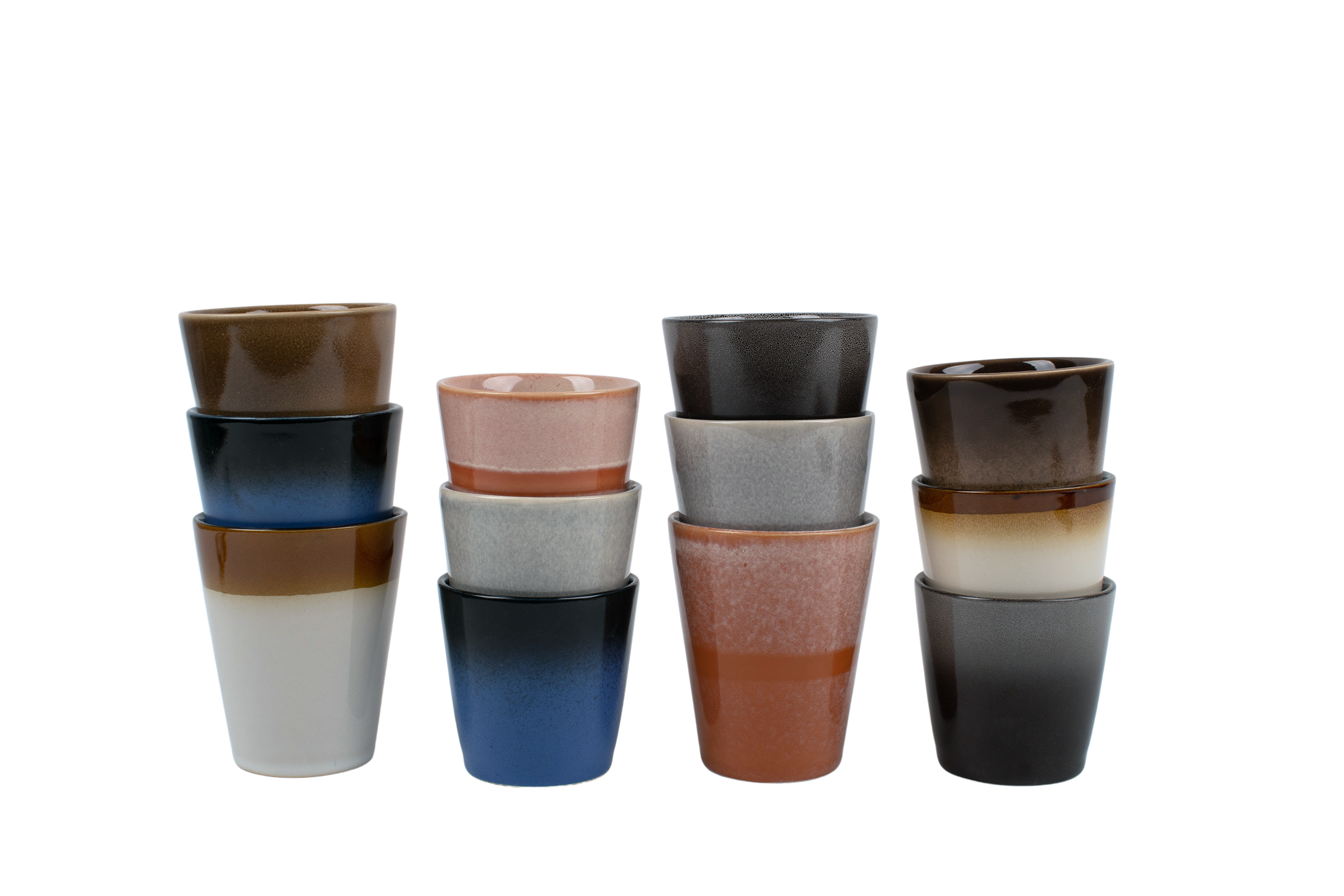 Coffret de 12 tasses à café - 200 ml et 310 ml - multicolores - 6 personnes - faïence - Earth style -Kade 171 - tasses - hip et tendance