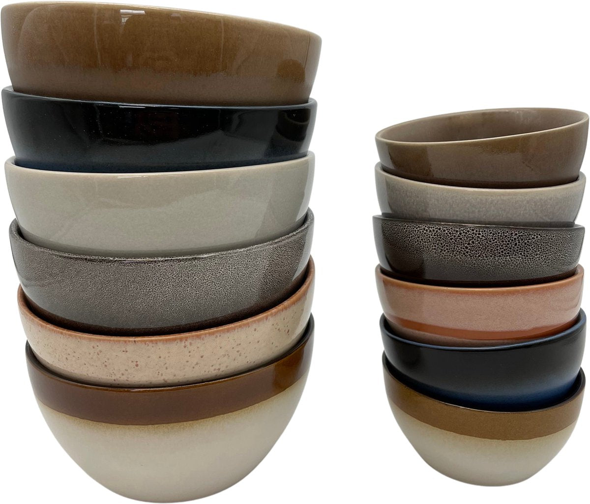 Lot de 12 bols - 10*5 cm et 14x8 cm - multicolores - 6 personnes - faïence - Earth style -Kade 171 - bols - hip et tendance