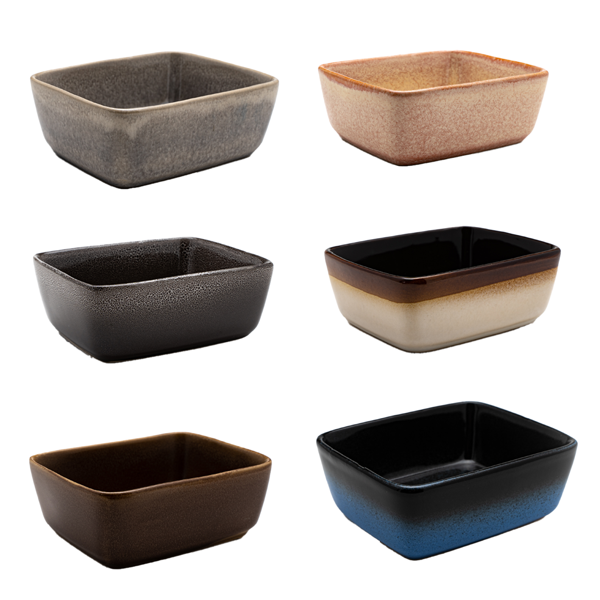 Lot de 6 bols carrés - 11x4 cm - multicolore - 6 personnes - faïence - Earth style - Kade 171 - bols - hip et tendance