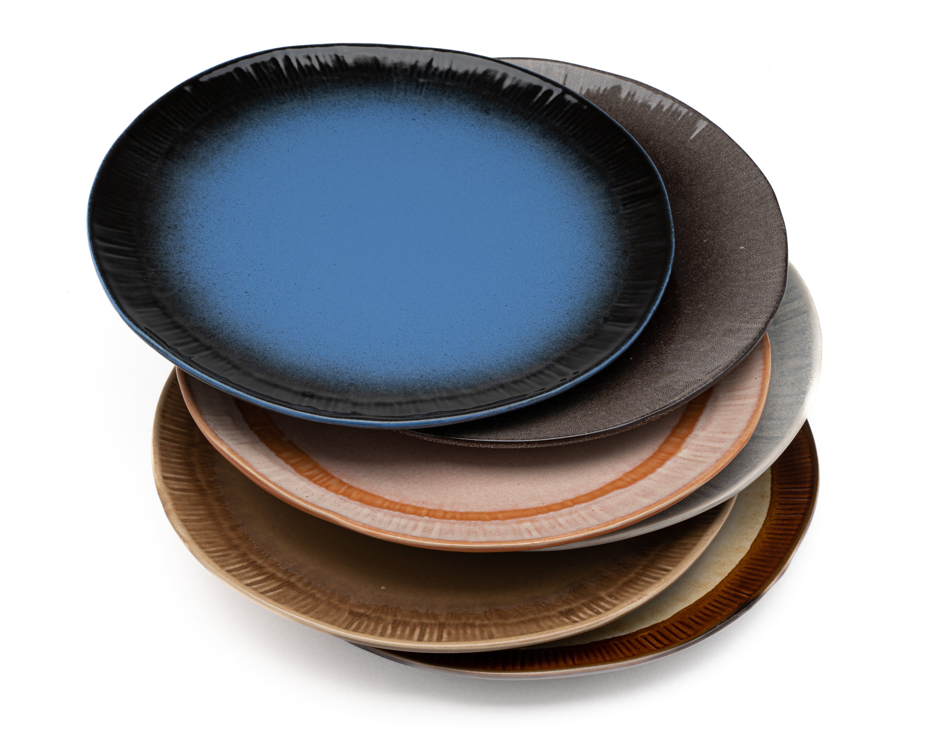 Set de 6 assiettes plates - 27 cm - multicolore - 6 personnes - faïence - Earth style - Kade 171 - assiettes - hip et tendance